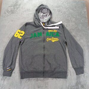 Surf Classic Hoodie Men XL Jamaica One Love 62 Gray Full Zip Long Slv Sweatshirt